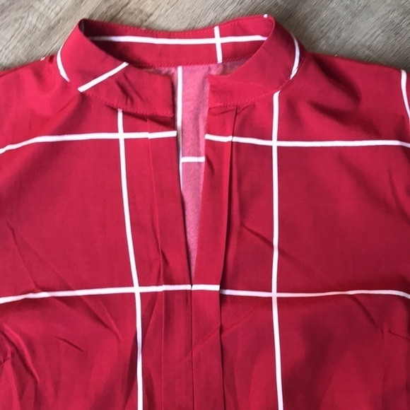 Light weight blouse Windowpane Plaid Notched Neck Shein - Picture 3 of 7